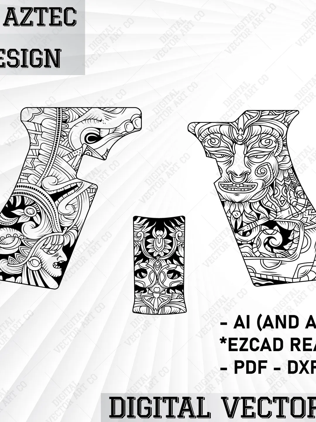 Aztec Ornamental Glock 19 Grips Artwork | Stippling Svg Pattern | Metal Engraving | Grips Engraving | Aztec Laser Cut Svg Files