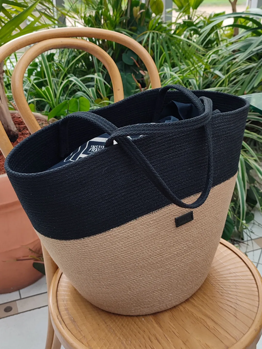 Large handmade jute and cotton bag