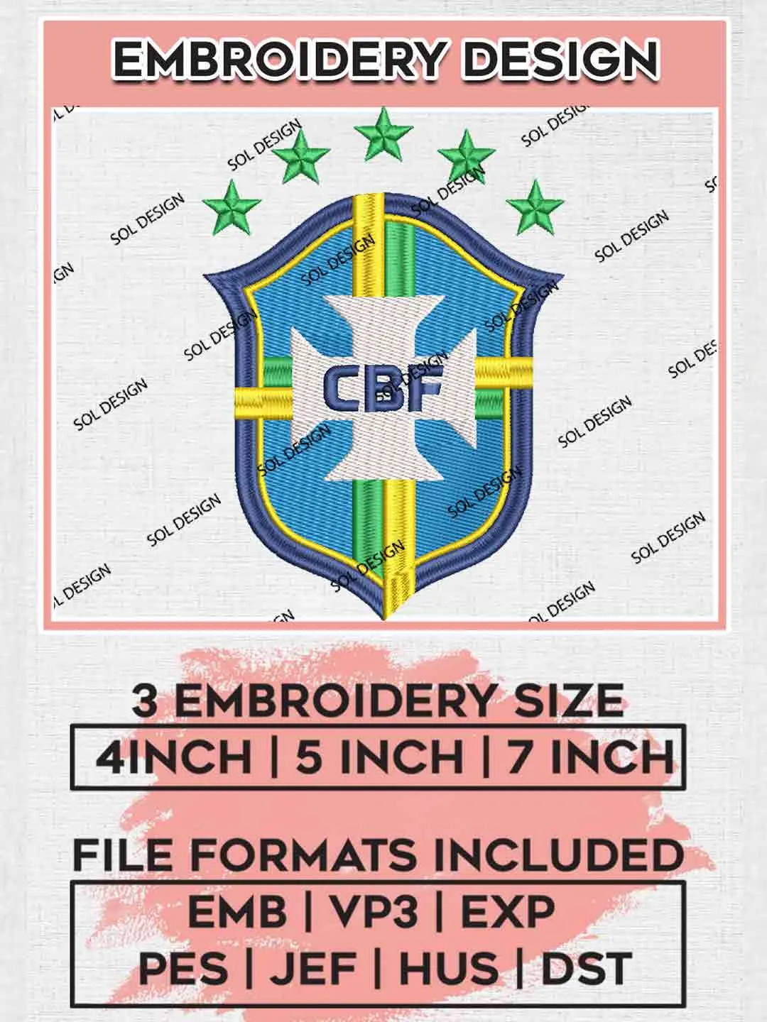 Seleção Canarinho Team Logo Embroidery Designs, Seleção Logo Embroidery files, Brazil National Football Team, Machine embroidery designs, Digital Download