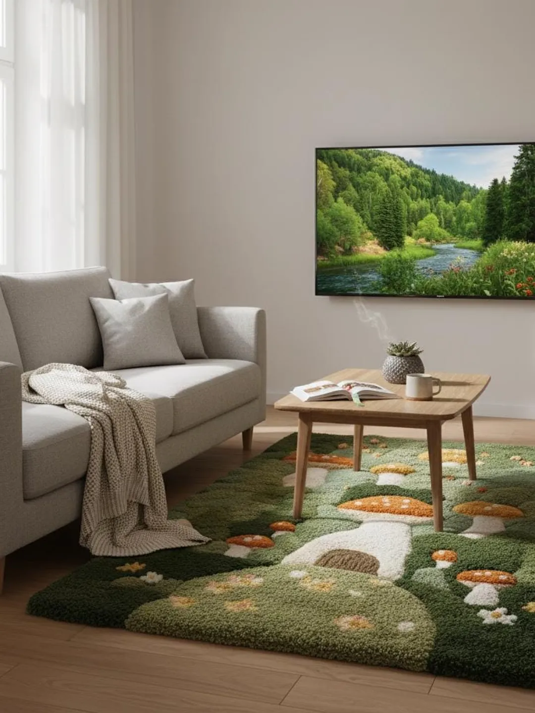 Mushroom Forest Rug: Tufted Cottagecore Nursery Decor Teppich
