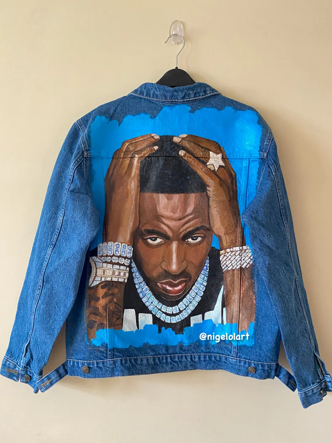 Young Dolph Painted denim jacket Custom jacket Portrait from photo Personalized order Blue denim jacket shirt