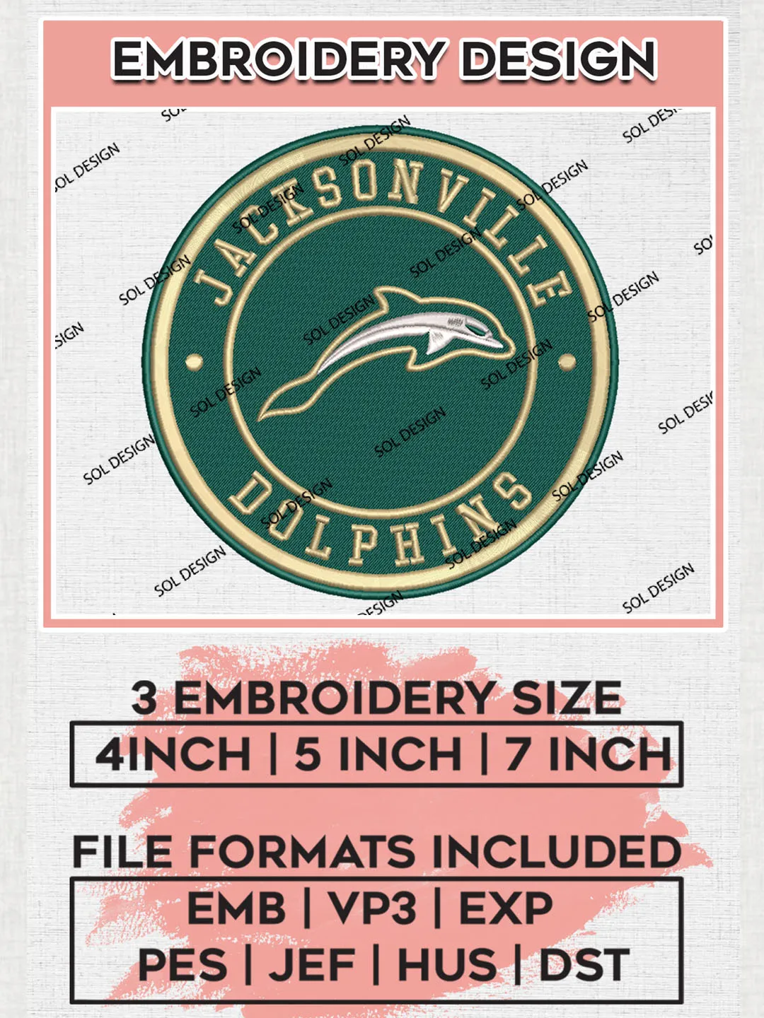 NCAA Jacksonville Dolphins Round Logo Embroidery, NCAA Jacksonville Dolphins Team Logo Embroidery files, NCAA Teams, Machine embroidery designs, Digital Download