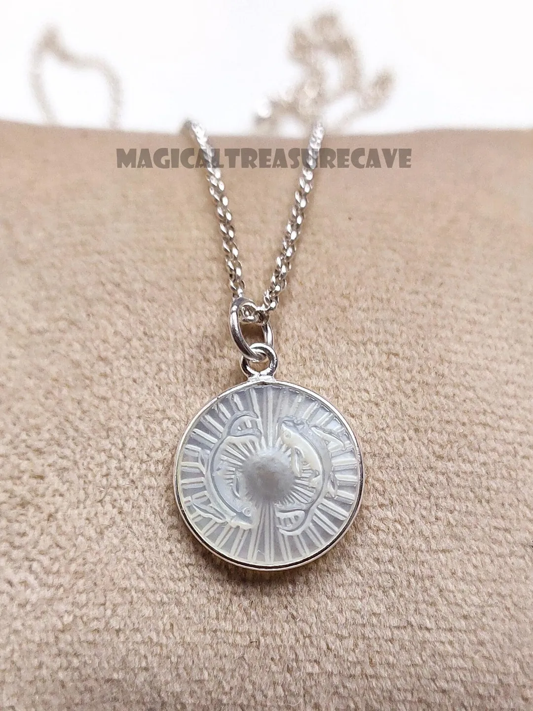 Pisces Horoscope Pearl Necklace, 925 Sterling Silver Coin Pendant ...