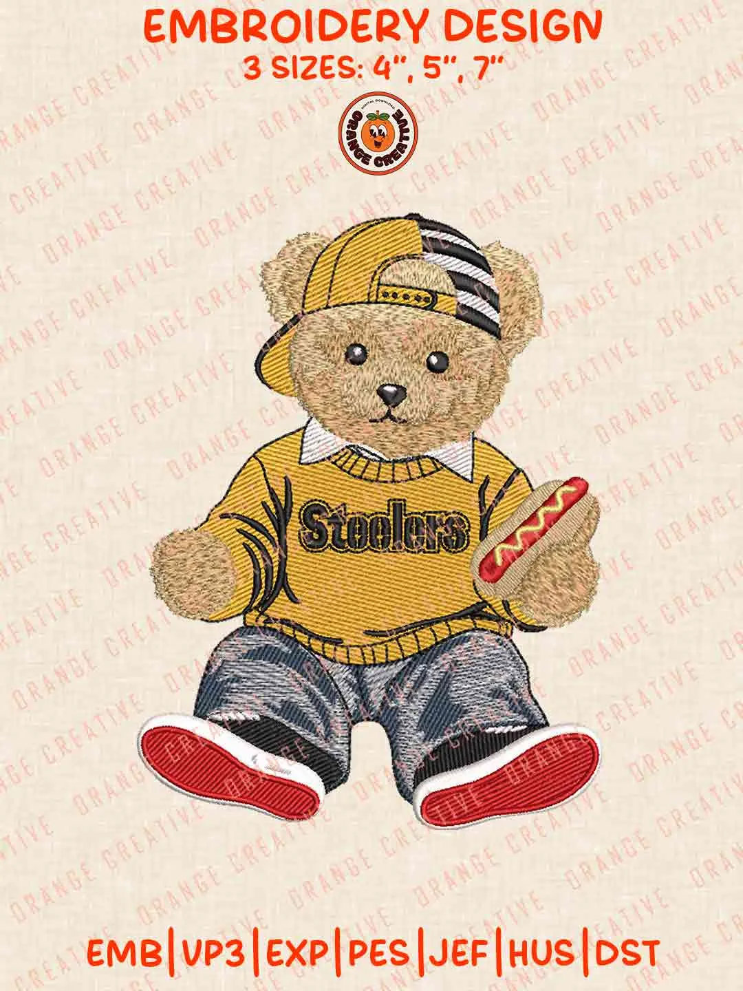 NFL Pittsburgh Steelers Football x Teddy Bear Hot Dog Embroidery Files Digital Download