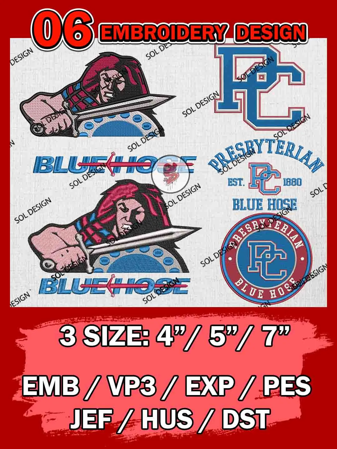 6 NCAA Presbyterian Blue Hose Bundle Embroidery Files, NCAA Presbyterian Blue Hose Team Bundle Embroidery Designs, NCAA Teams, National College Football Team 3 sizes, NCAA Blue Hose Machine Embroidery, Digital Download