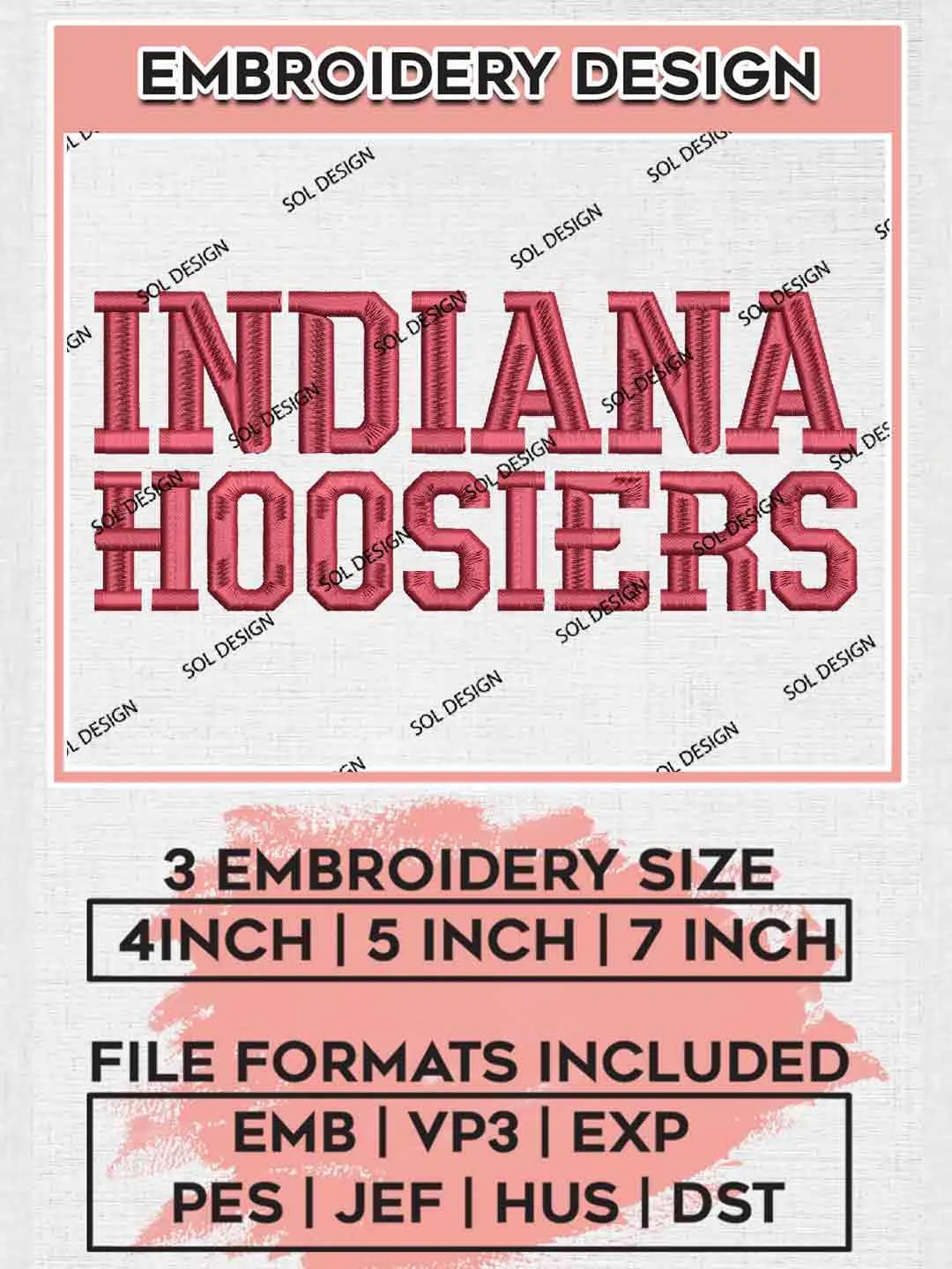 Indiana Hoosier Wordmark Embroidery Design, Football Embroidery files, Sport Machine embroidery files, 3 sizes, Instant Download