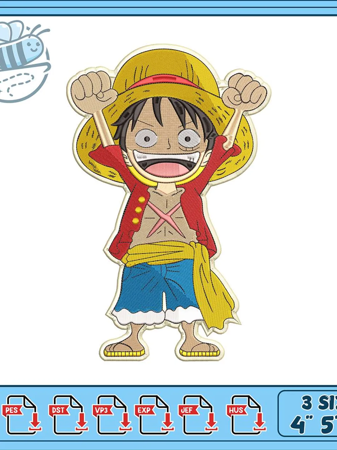 Monkey D Luffy Chibi Embroidery Design, One Piece Anime Machine Embroidery File, Straw Hat Luffy Laughing Patch, Instant Download