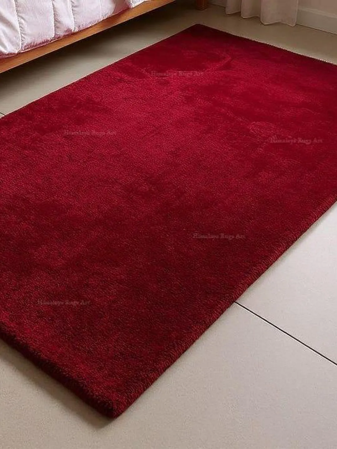 Hand Tufted Red Wool Area Rug | Modern Solid Carpet