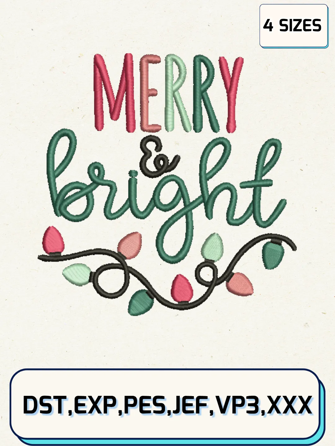 Merry and Bright Christmas Embroidery Designs,Christmas Embroidery Designs,Machine Embroidery Files,4 Sizes