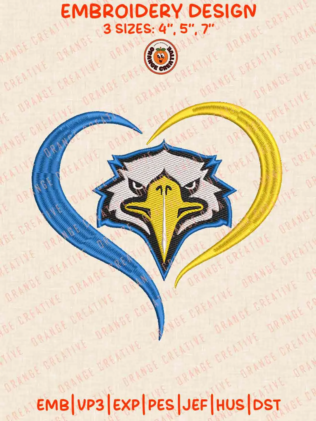 Morehead State Eagle Heart Logo Embroidery Design, College Machine Embroidery Digitized Pes File, Football Designs, 3 Sizes, Custom Size, Instant Download