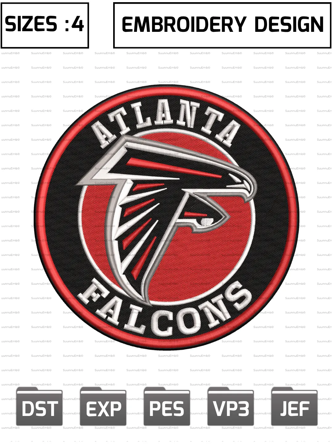 Atlanta Falcons Circle Logo Embroidery Design,NFL Logos Embroidery Design,NFL Teams, Machine Embroidery Design File,4 Sizes, Digital Download