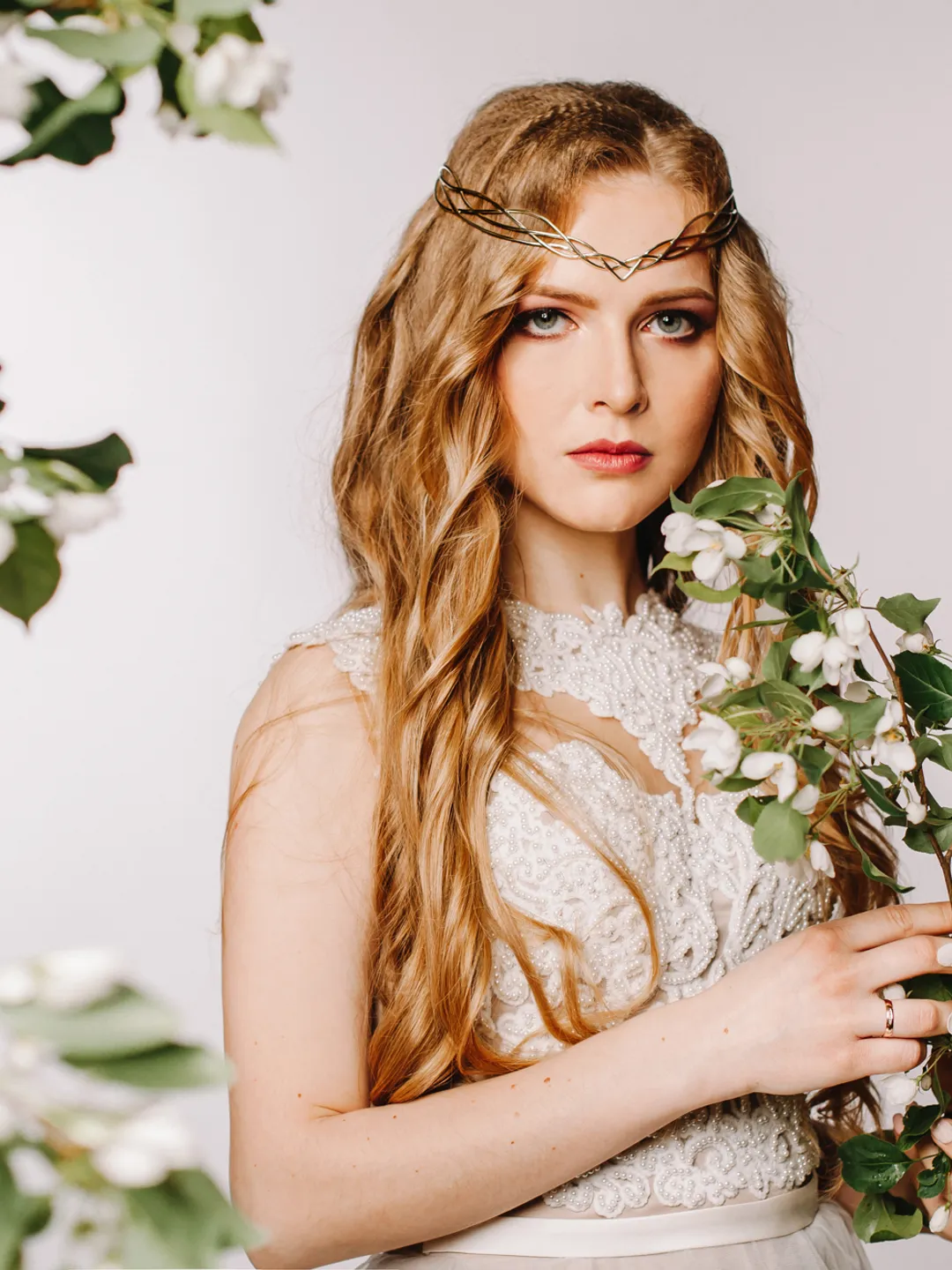 Wedding diadem Bridal Elven Tiara Elven bridal hair vine Wedding Headpiece bridal headband fantasy fairy Tiara Mary