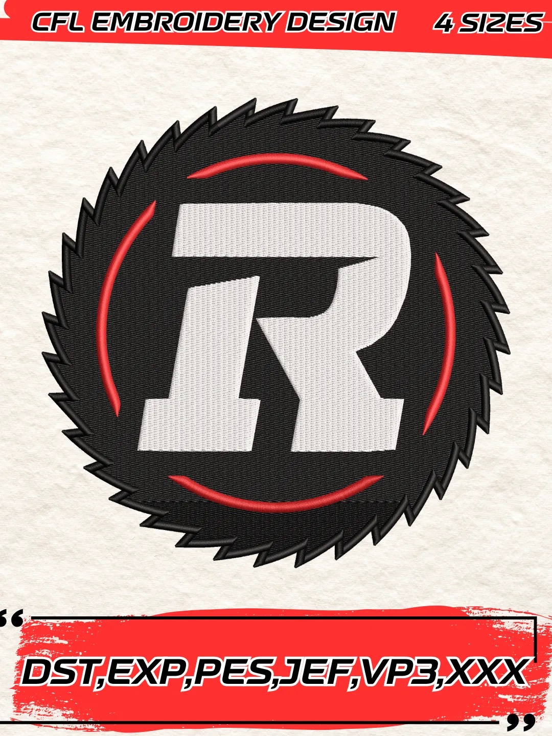 Ottawa RedBlacks Logo Embroidery Design,CFL Logo Machine Embroidery Digitized Pes File,4 Sizes, Instant Download
