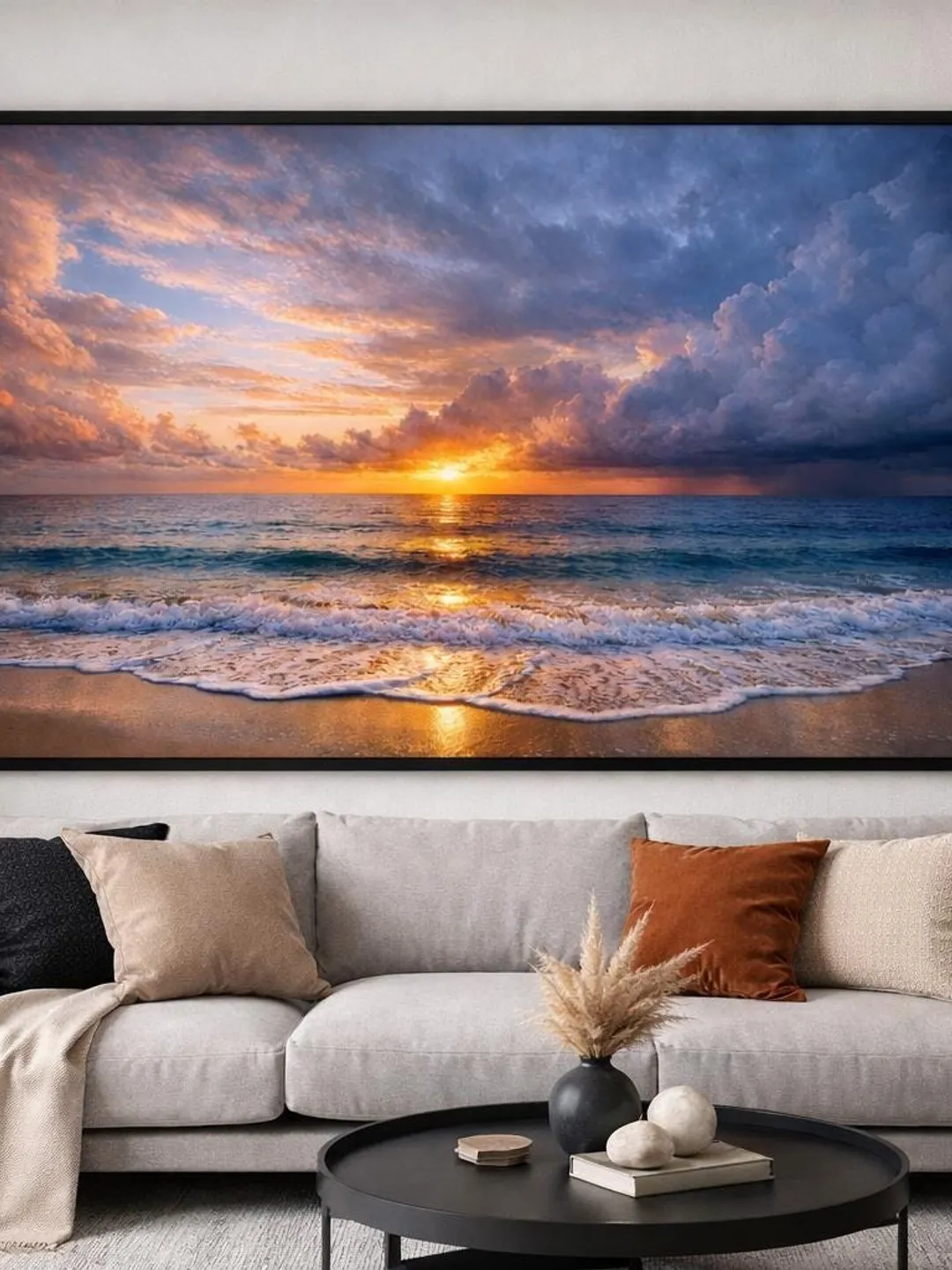 Golden Ocean Sunset Beach – Dramatic Seascape Wall Art Print