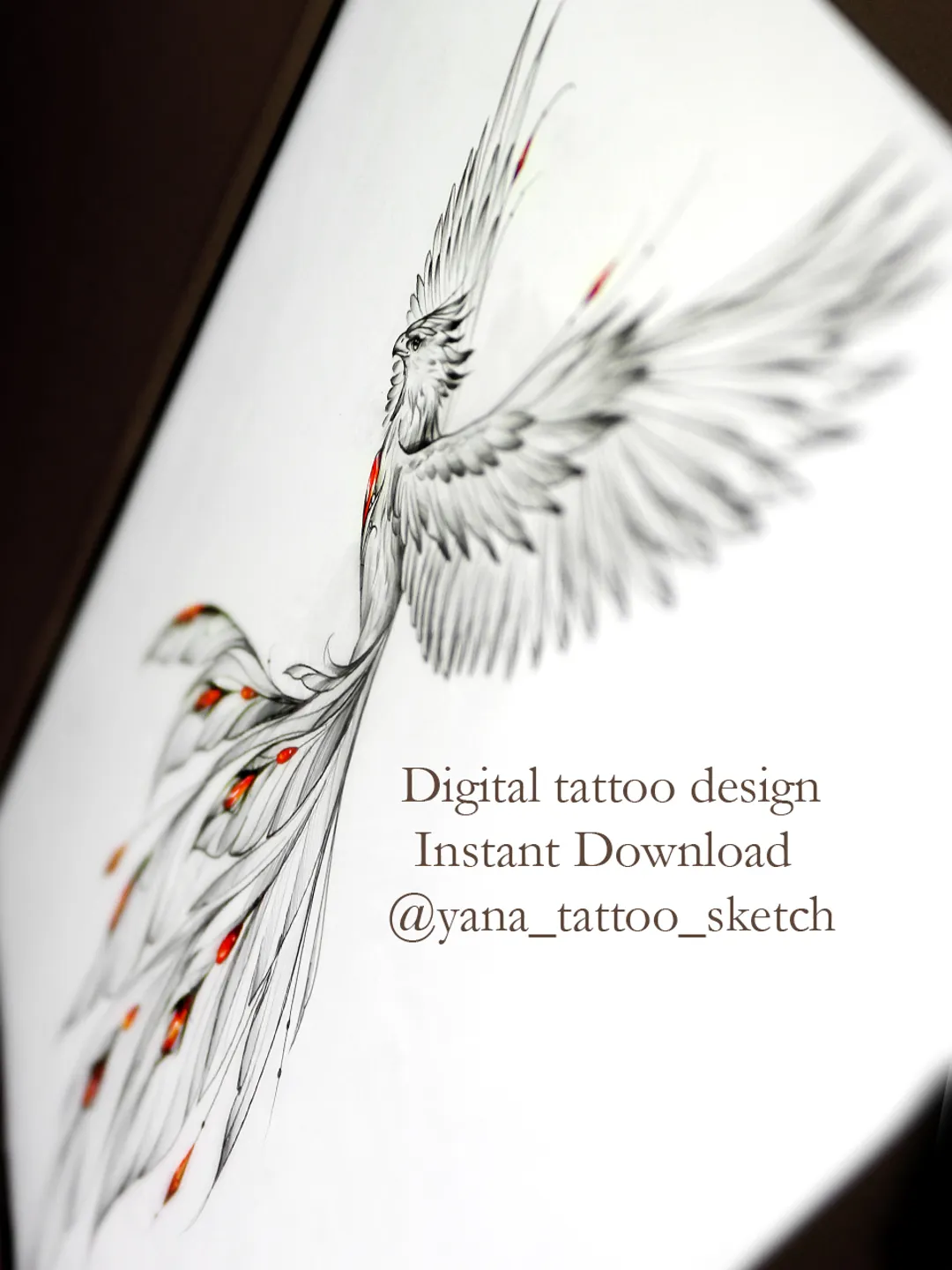 Phoenix Tattoo Design Phoenix Tattoo Idea Sketch Drawing, Instant download PDF, JPG, PNG