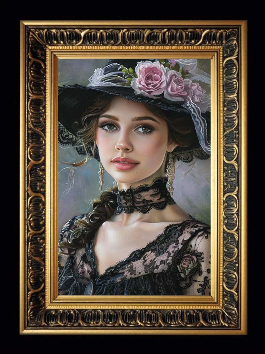 Digital illustration.French woman. Romantic girl with a hat. Digital painting. Wall decor in pastel colors. Parisienne. Instant download.