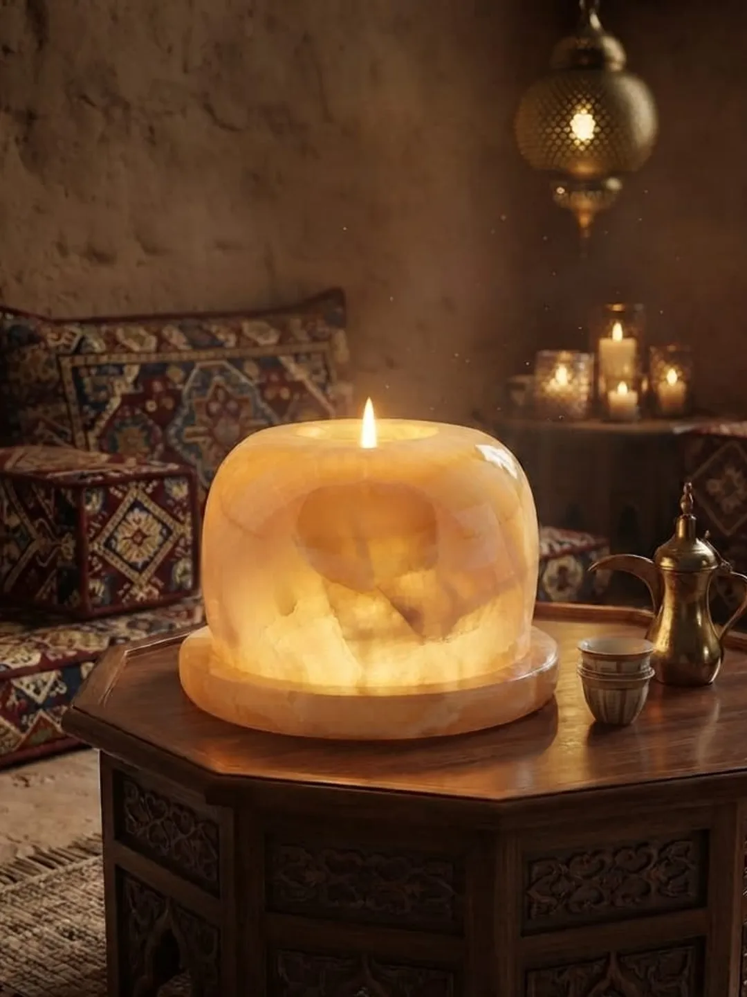 Handcrafted Natural Onyx & Alabaster Candle Holder | Luxury Home Decor