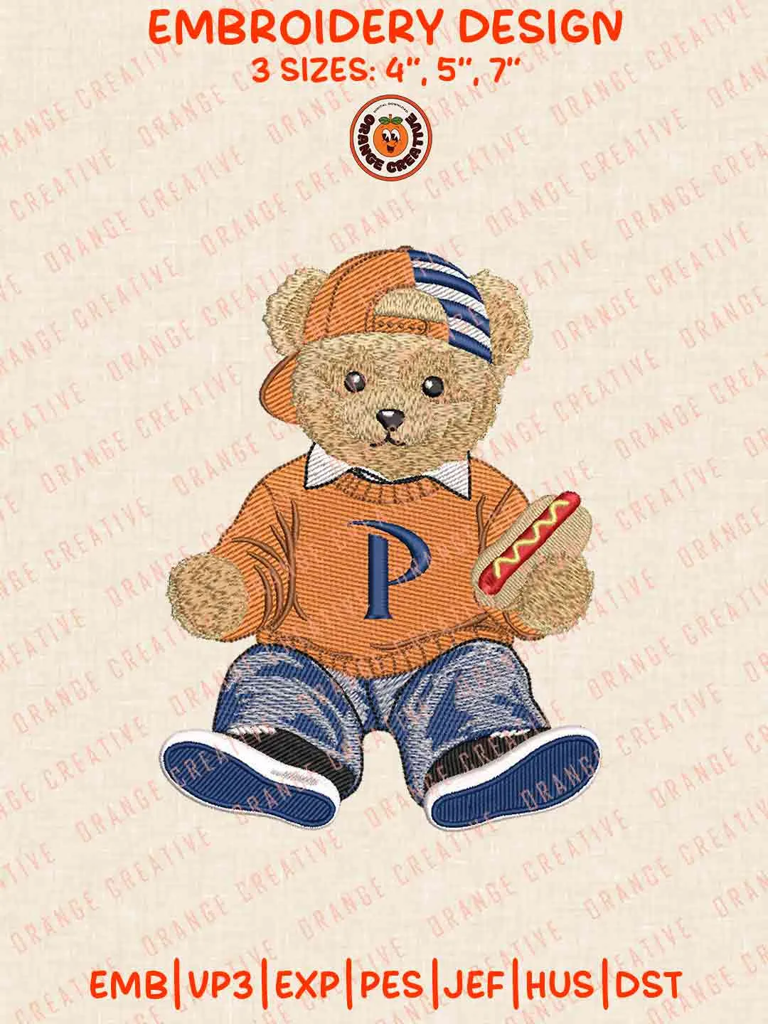 Pepperdine Wave Teddy Bear Embroidery Design Files, Football Embroidery Designs, Sport Machine Embroidery Files, 3 Sizes, Custom Sizes, Instant Download