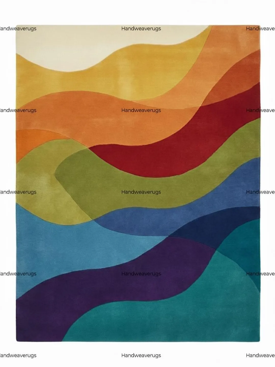 Wool Wave Rug Hand-Tufted Wool Wave Rug, Colorful Abstract Carpet, Mid Century Modern ...