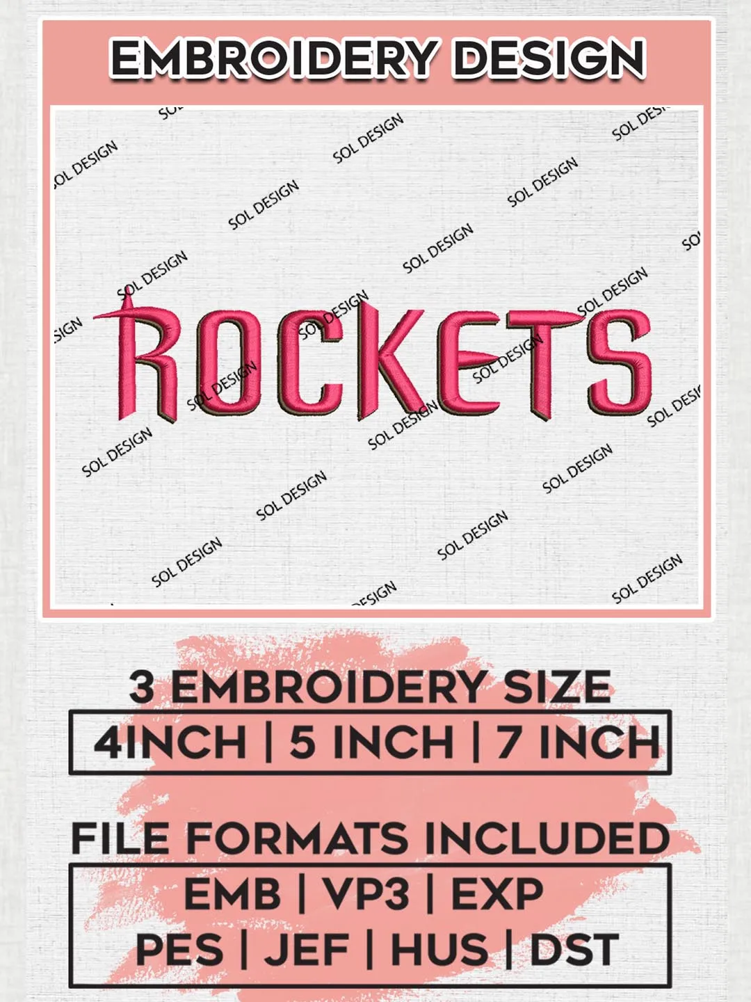 NBA Houston Rockets wordmark Logo Embroidery Files, NBA teams, NBA ...