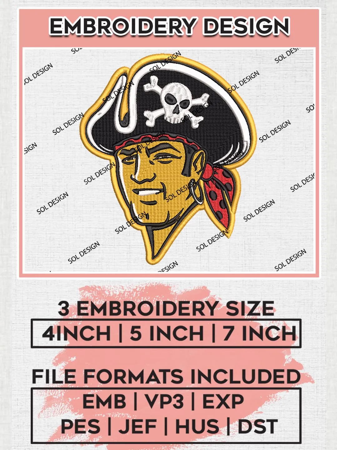 MLB Pittsburgh Pirates Logo Embroidery Design Files, MLB Pittsburgh Pirates Team Embroidery, MLB Teams, 3 sizes, MLB Machine embroidery designs, Digital Download