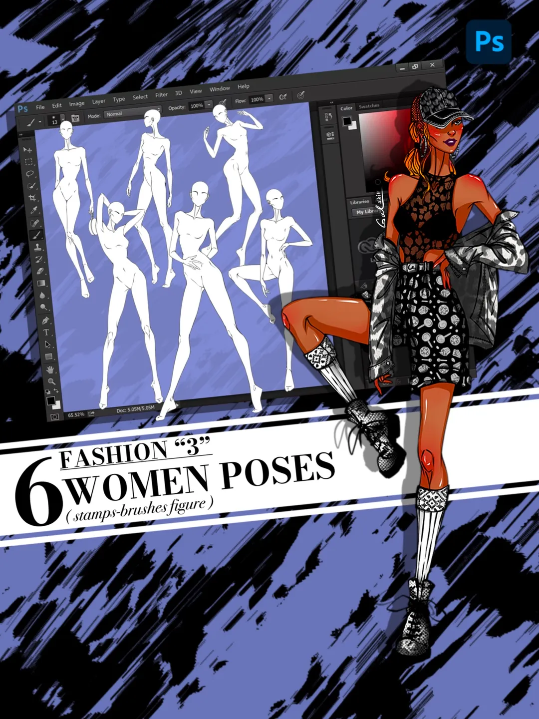 Photoshop brush, Body poses of female figure, set "Fashion 3"