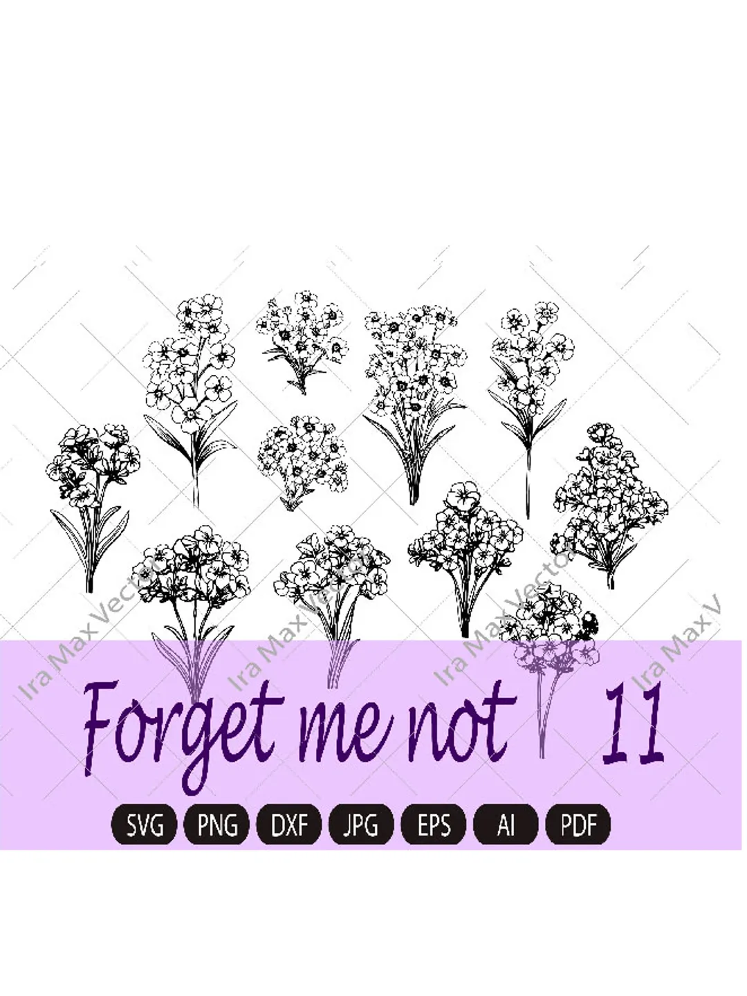 Forget-me-not Flower, Forget-me-not svg,hand drawn floral illustrations. Set of svg, ai and png clipart files, digital download