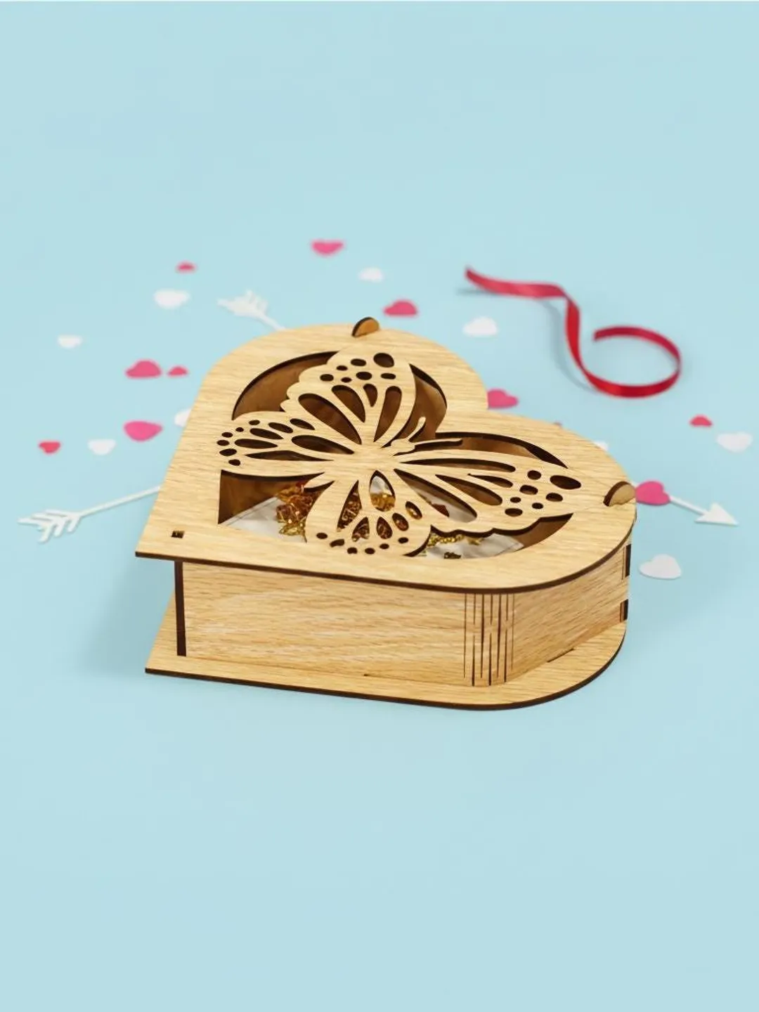 3D Butterfly Heart Box Laser Cut File | Filigree Jewelry Box SVG DXF ...