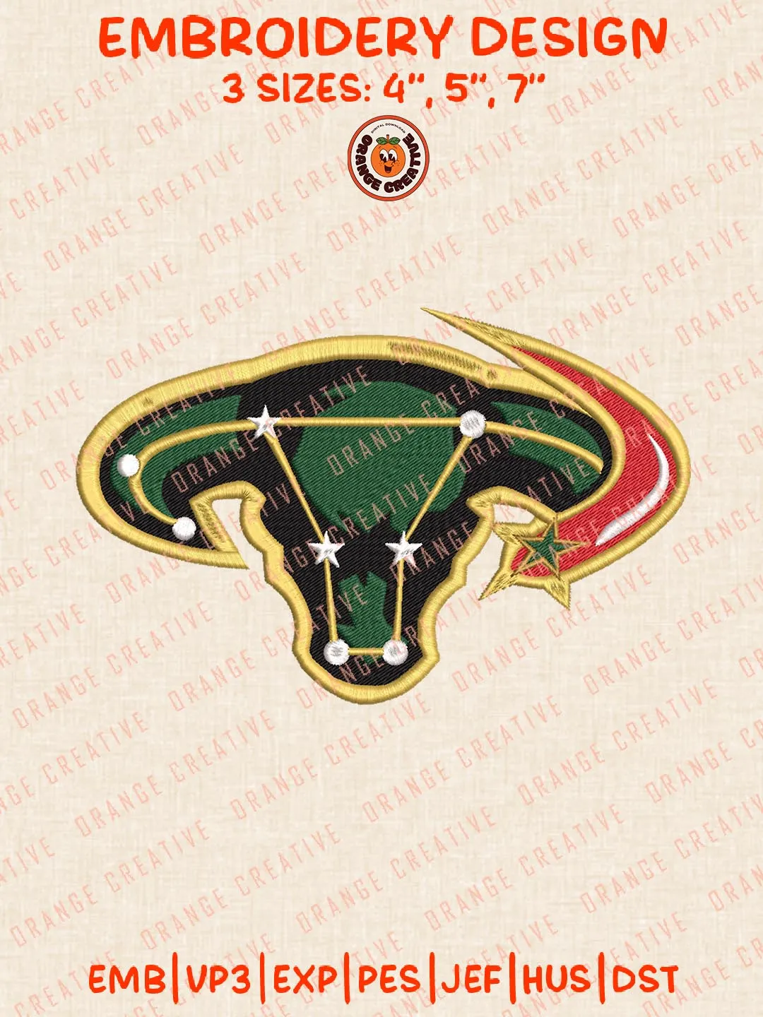 NHL Dallas Stars Mascot Logos Embroidery Designs, NHL Team Logo Embroidery Files, Machine Embroidery Design File, 4 Sizes, Custom Size, Digital Download