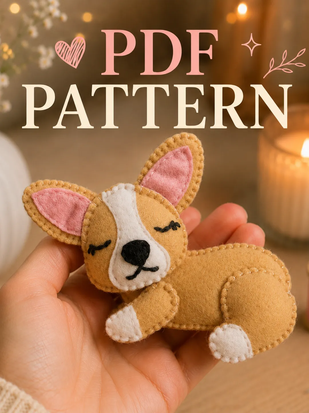 Sleeping Corgi Felt Sewing Pattern, Beginner DIY Dog Softie Tutorial (PDF Download)