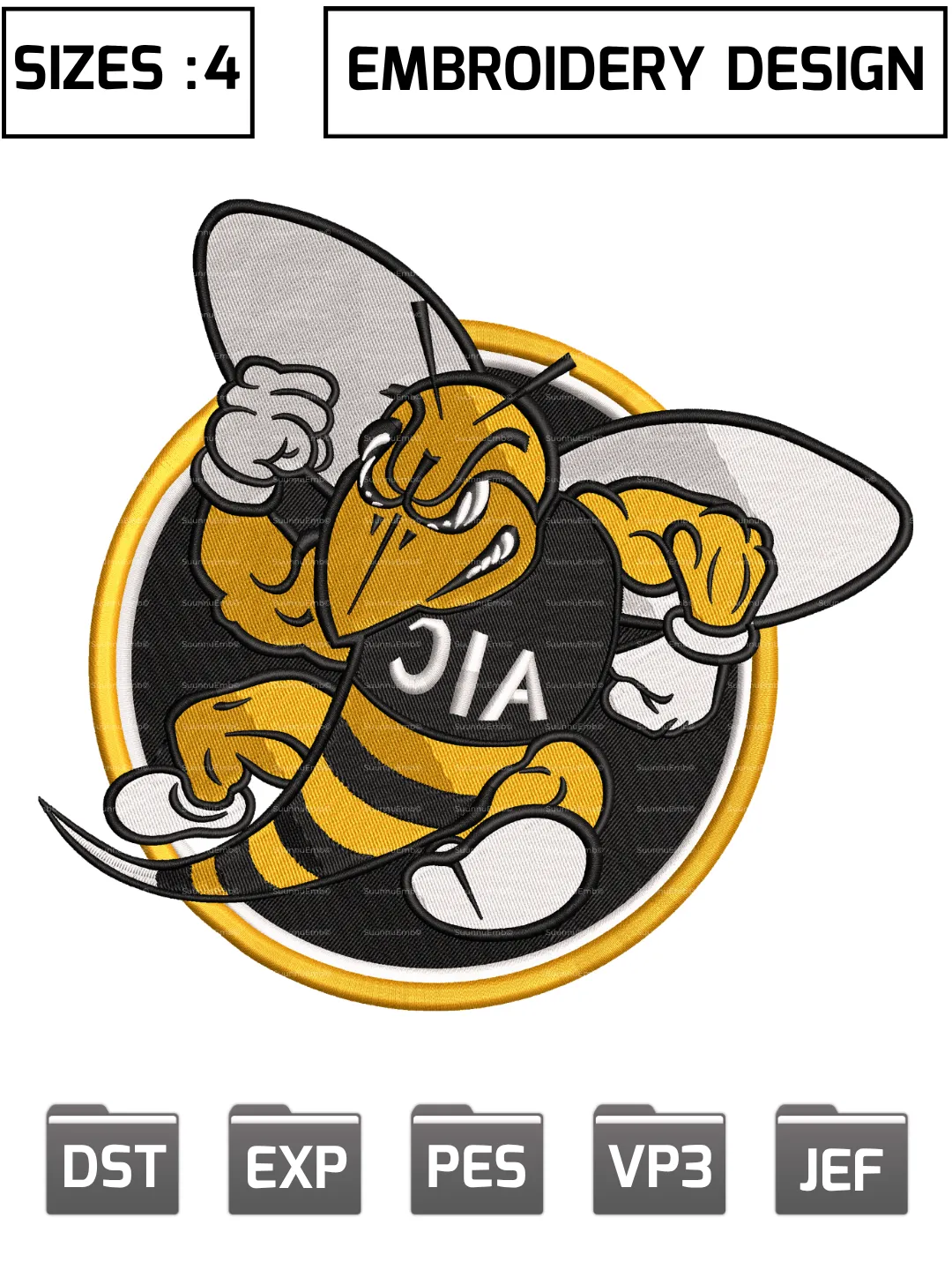 AIC Yellow Jackets Embroidery Design,Machine Embroidery Design File,4 Sizes, Digital Download