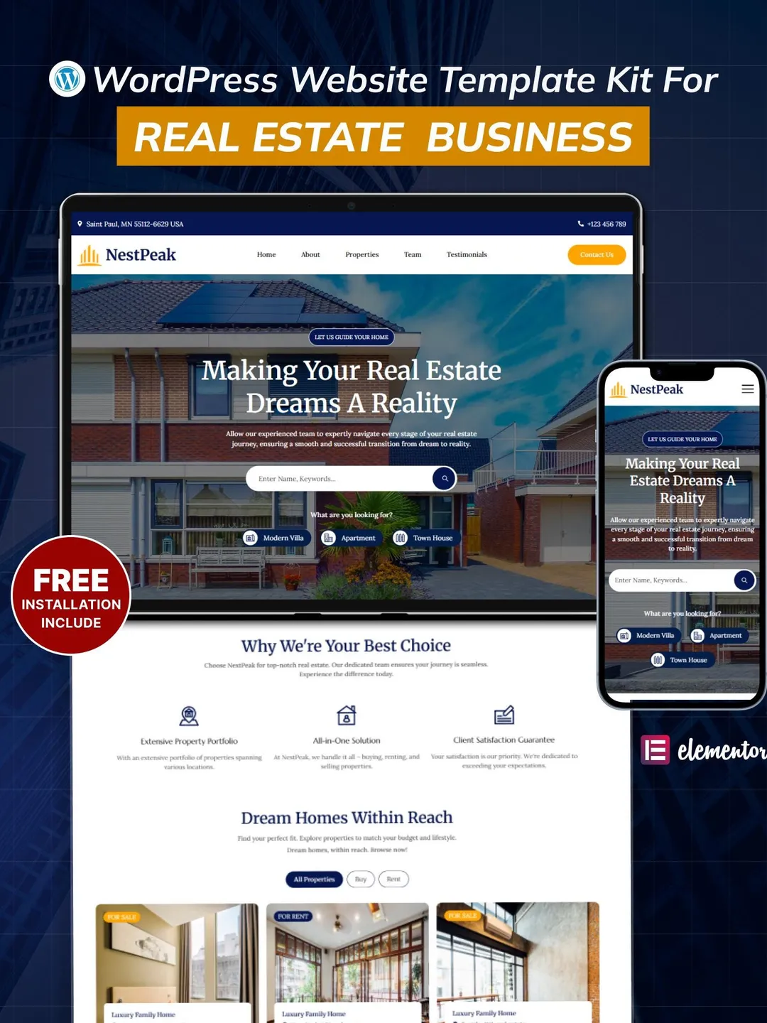 Luxury Real Estate WordPress Elementor Landing Page | Property & Realtor Agency Website Template