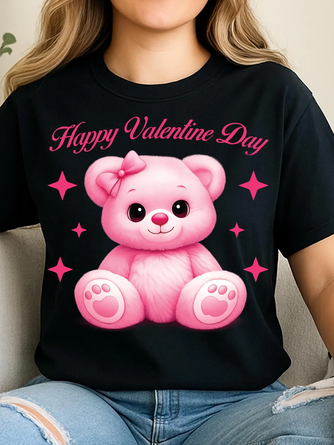Cute Pink Teddy Bear Valentine PNG – Happy Valentine's Day Shirt Design ...