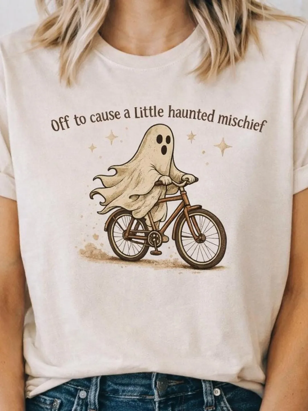 Ghost Riding Bike Halloween Shirt | Haunted Mischief Comfort Colors Tee