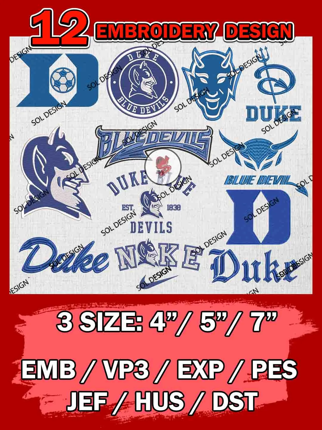 12 NCAA Duke Blue Devils Bundle Embroidery Files, NCAA Duke Blue Devils Team Bundle Embroidery Designs, NCAA Teams, National College Football Team 3 sizes, NCAA Duke Machine Embroidery, Digital Download