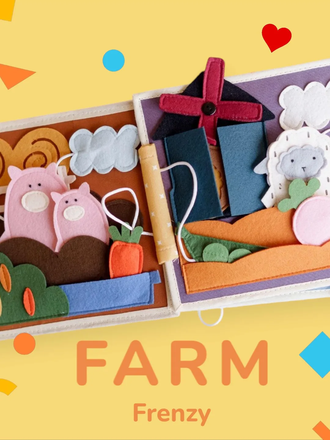 Quiet Book Farm Felt Animals, Farm Baby Shower Gifts, Sensory Learning Book for Toddlers, Birthday or Travel Gift for Ages 1-4, KinderKrama