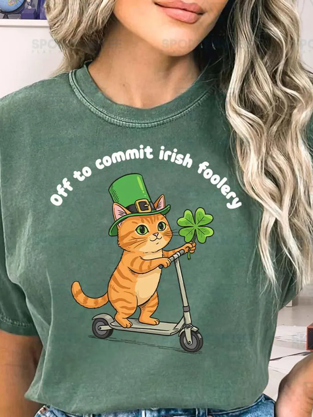 Comfort Colors St Patricks Day Cat Shirt, Off To Commit Irish Foolery Tee