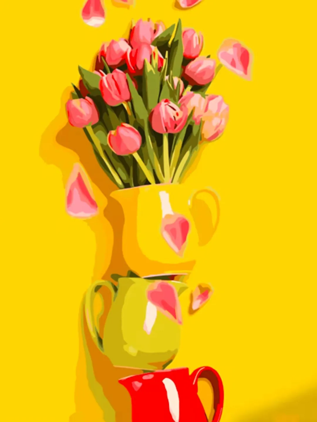 woman coloring page,yellow tulips,bright painting by numbers,bouquet tulips,holiday flowers,delicate flowers,made in Ukraine,tulip gift