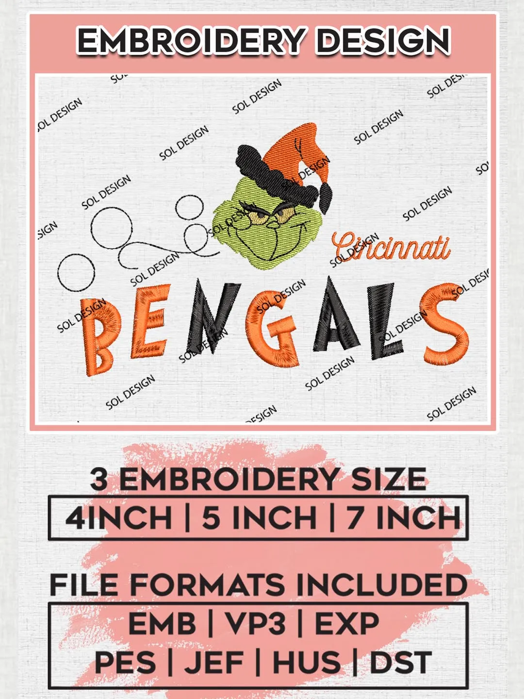 Christmas Grinch Cincinnati Bengals Embroidery Designs, Grinch Embroidery Files, NFL Bengals Machine Embroidery Designs, NFL Cincinnati Bengals Logo, NFL Christmas Machine Embroidery Design, Digital Download