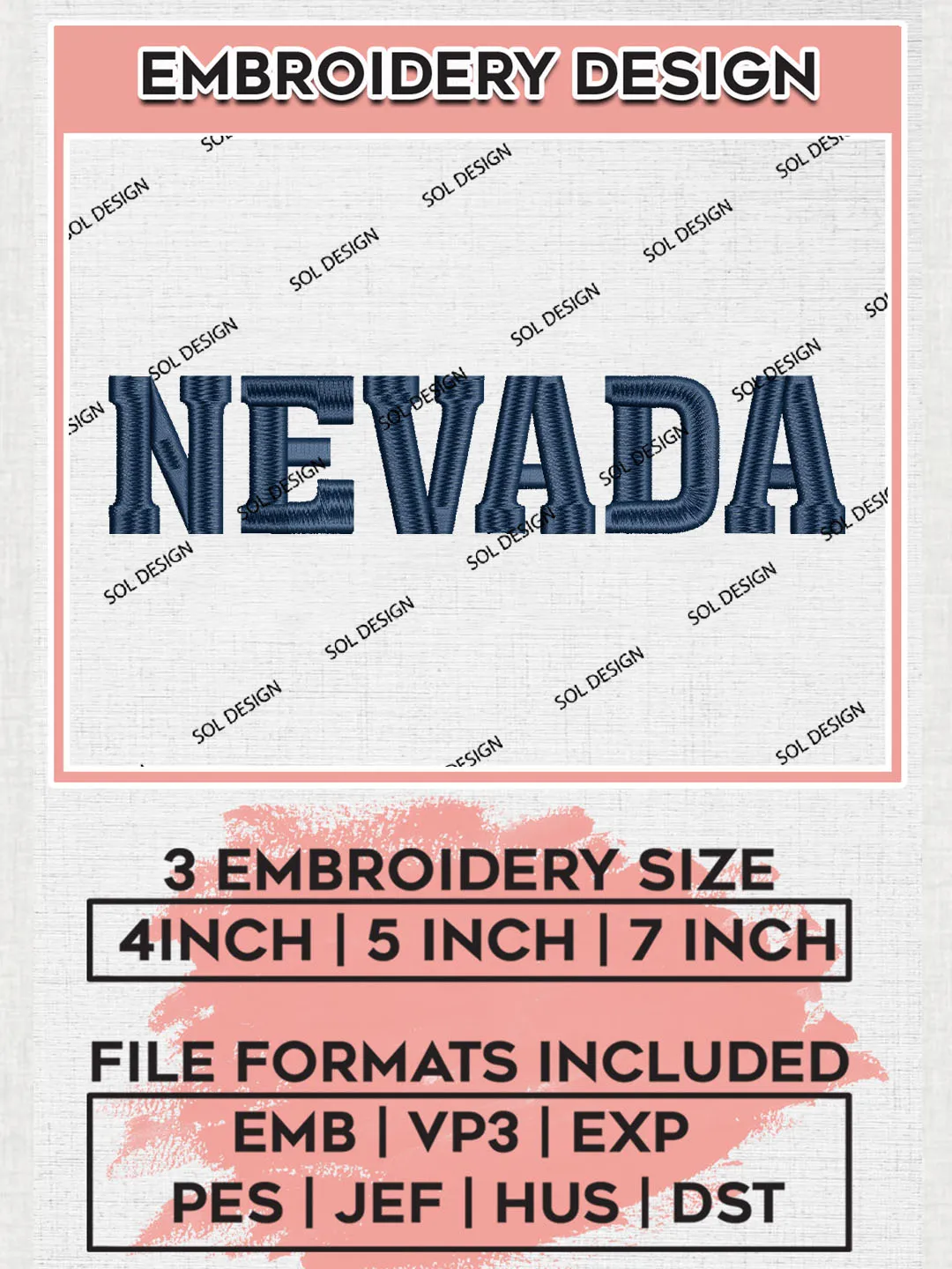 NCAA Nevada Football Team Word Logo Embroidery Design Files, NCAA Nevada Wolf Pack Machine Embroidery, NCAA Teams, 3 sizes, NCAA Machine embroidery designs, Digital Download