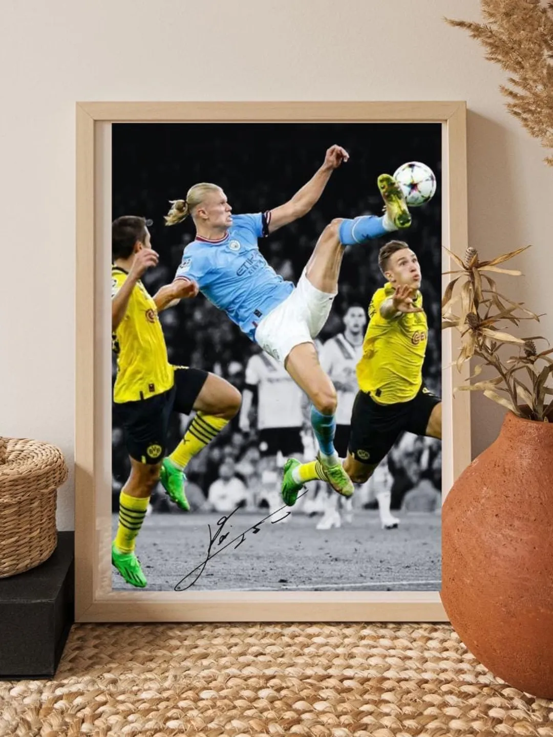 Erling Haaland Soccer Superstar Walnut Art Portrait