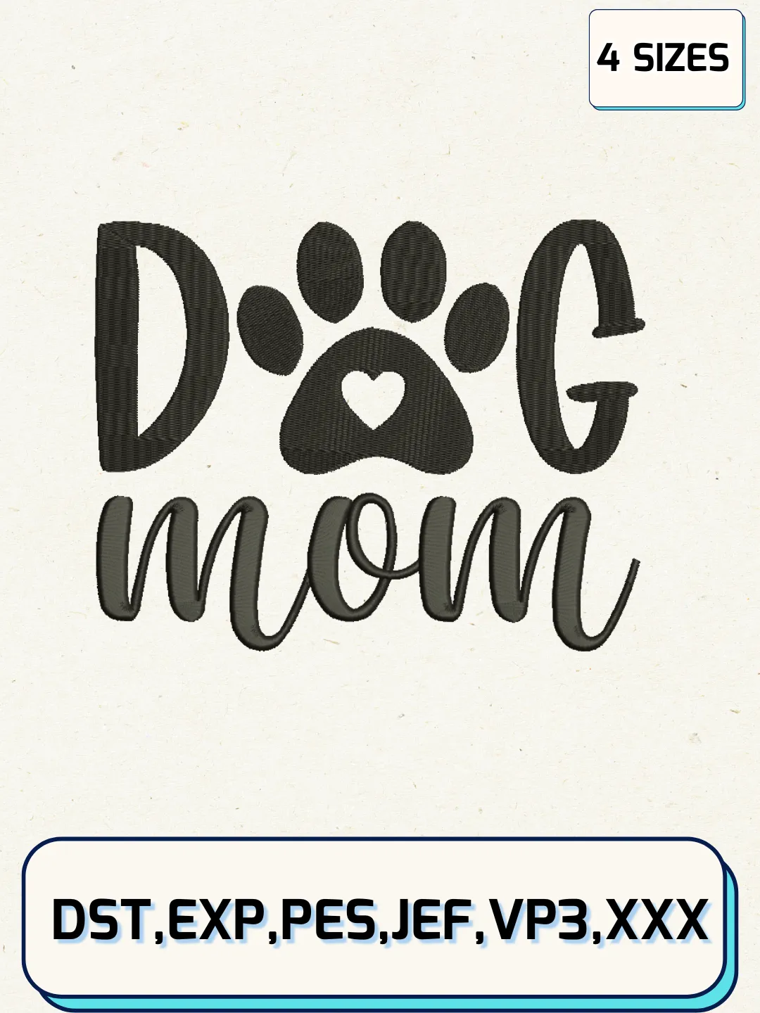 Dog Mom Embroidery Design Files, Mother's Day Logos Embroidery Designs, Machine Embroidery Files, 4 Sizes