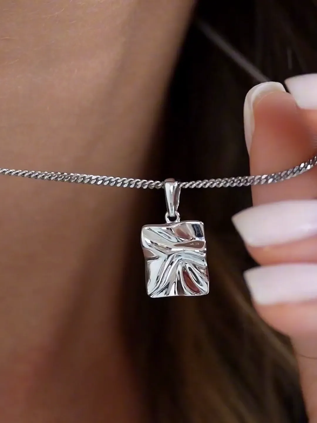 Pendant silver 925 women's on the neck without inserts Crumpled metal, pendant silver without a chain