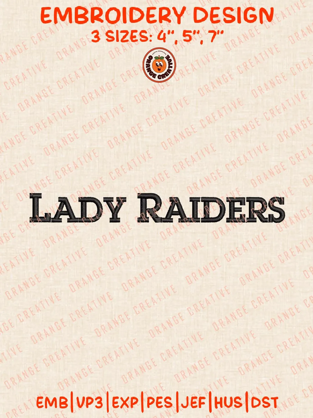 Lady Raiders Logo Embroidery Design, NCAA Texas Tech Red Raiders Team Embroidery Design, Machine Embroidery Design File, 4 Sizes, Custom Size, Digital Download