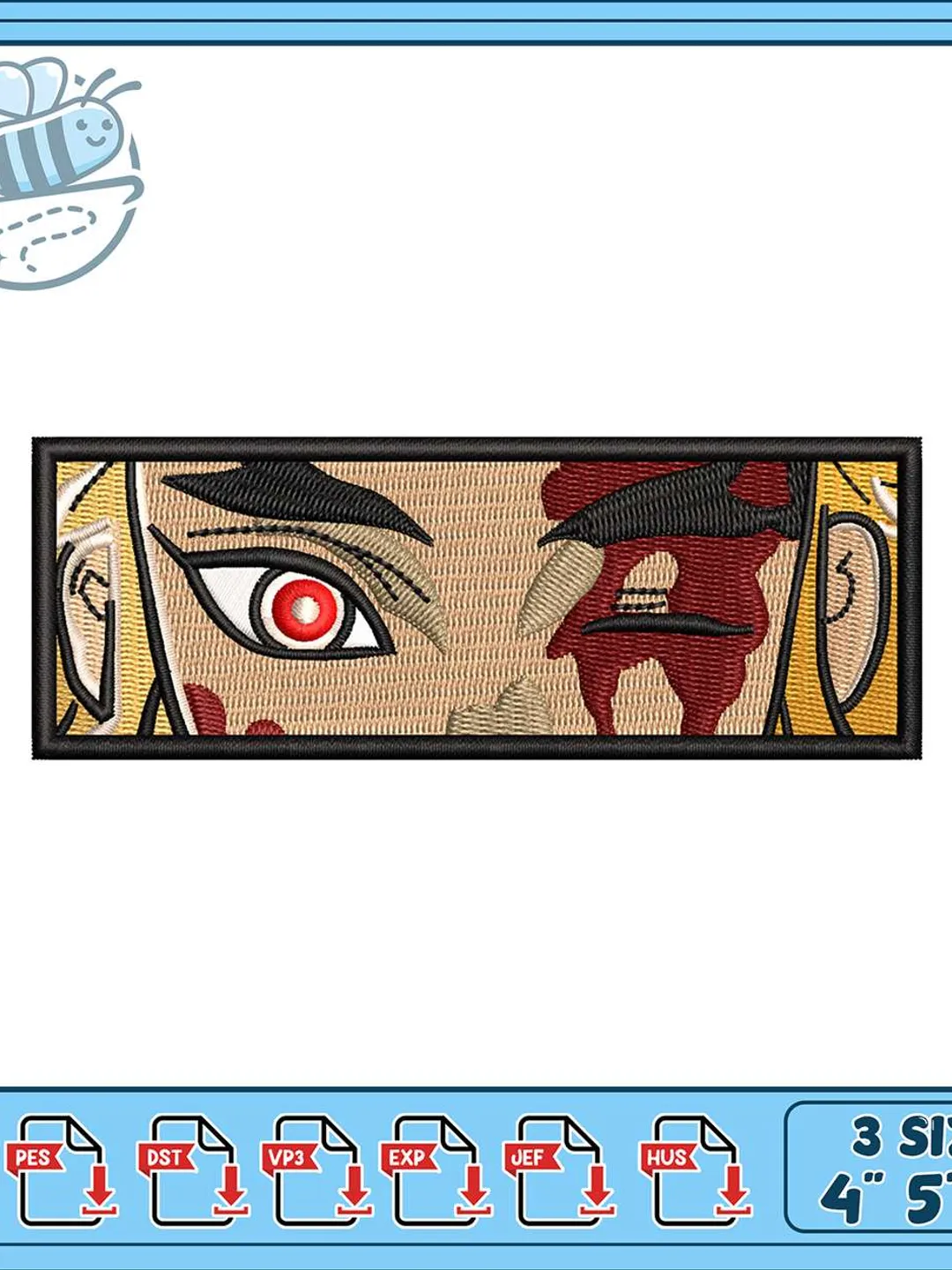 Rengoku Eyes Embroidery Design, Demon Slayer Anime Eye Patch, Manga Face Close Up Machine Embroidery File, Instant Download