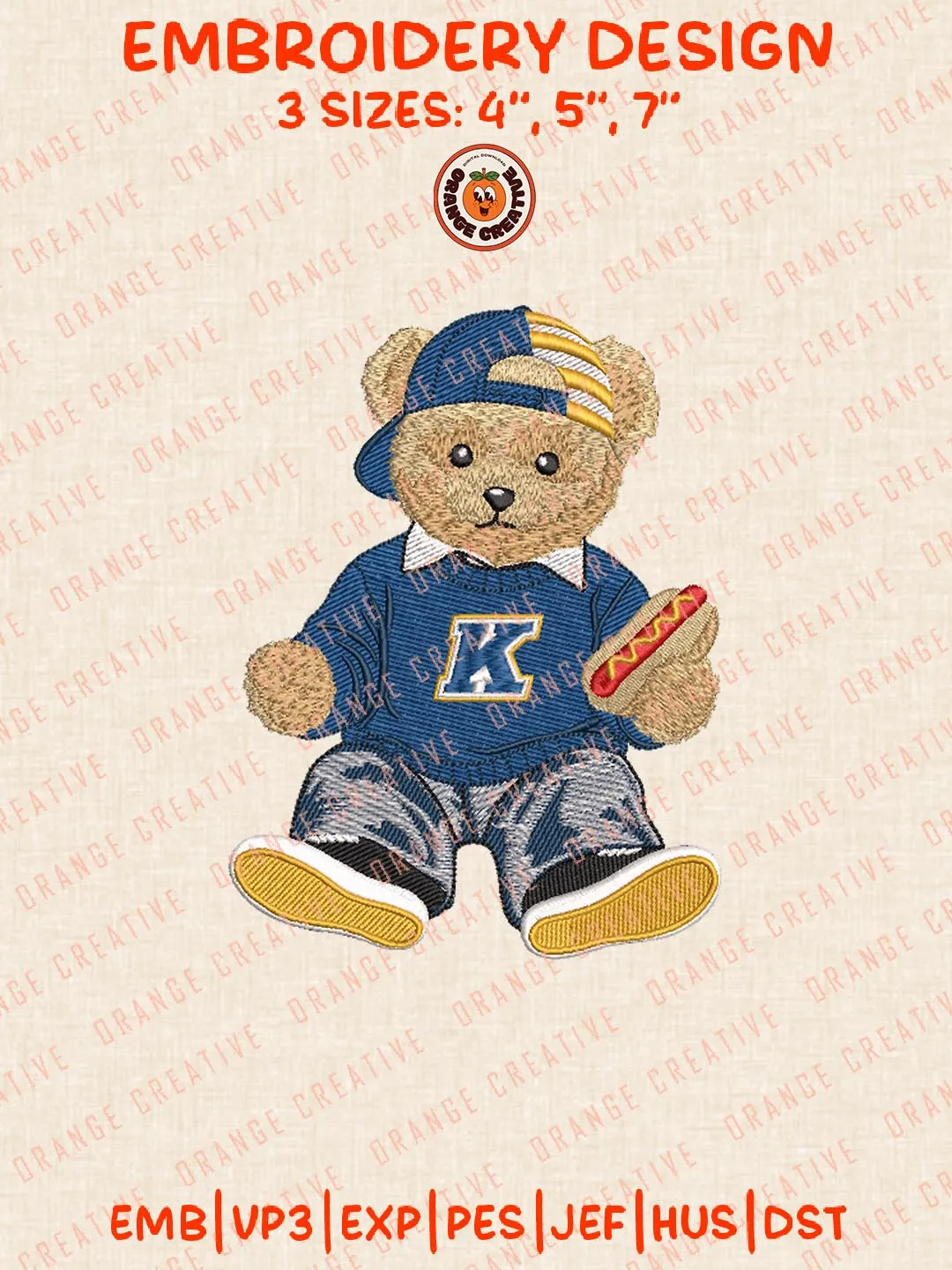 Kent State Golden Flashes Cute Teddy Bear Logo Embroidery Design Files, NCAA Logos Embroidery Designs, NCAA Machine Embroidery Files, 3 Sizes, Custom Sizes, Digital Files