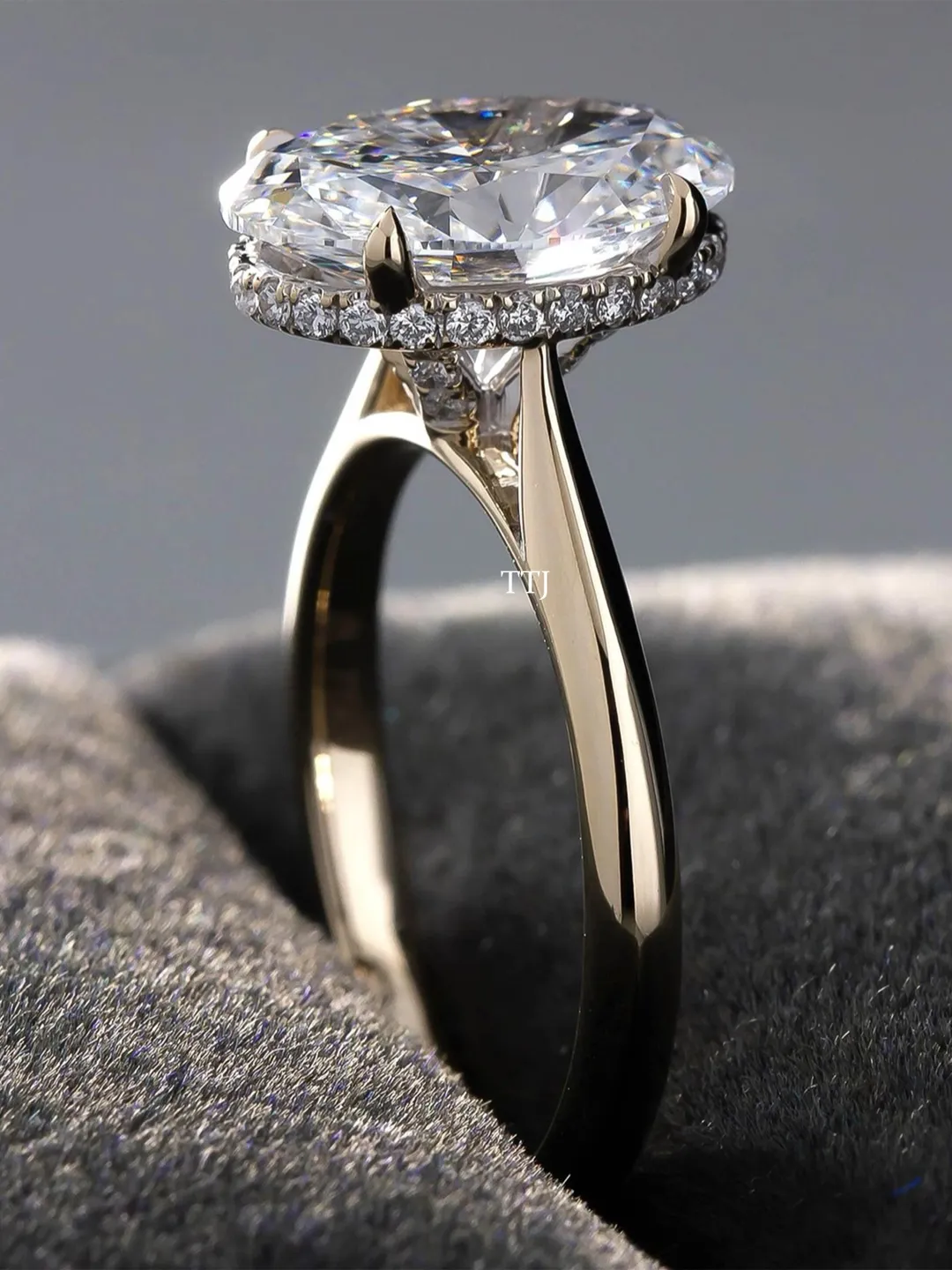 3CT Oval Cut Moissanite Hidden Halo Engagement Ring Set 14K Solid Gold ...