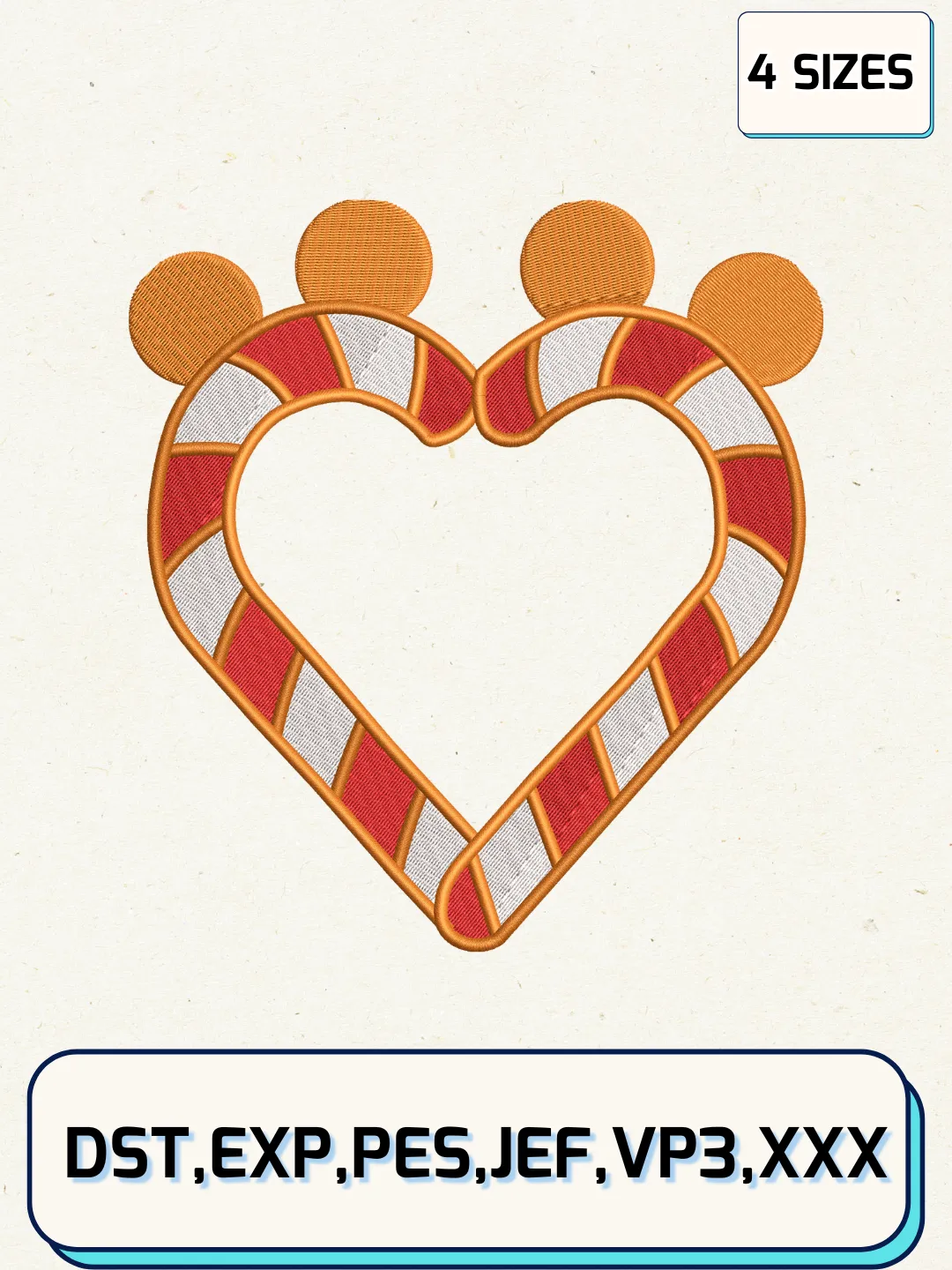 Disney Mickey Candy Heart Christmas Gingerbread Embroidery Design Files,Christmas Embroidery Designs,Machine Embroidery Files,4 Sizes