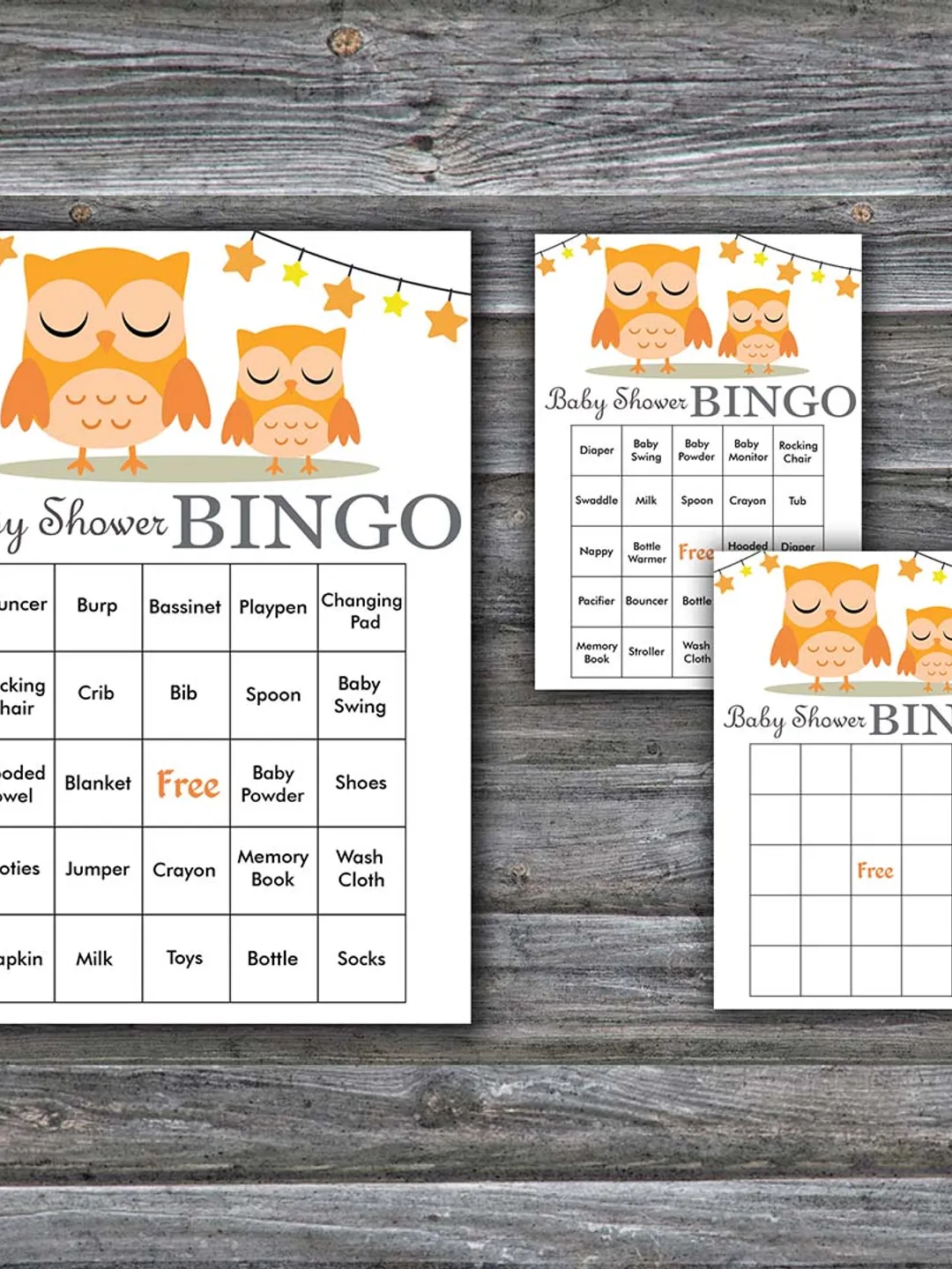 60 Owl Baby Shower Bingo Cards,Woodland animals Baby Shower Bingo Games,Printable Baby Shower Bingo Cards--366