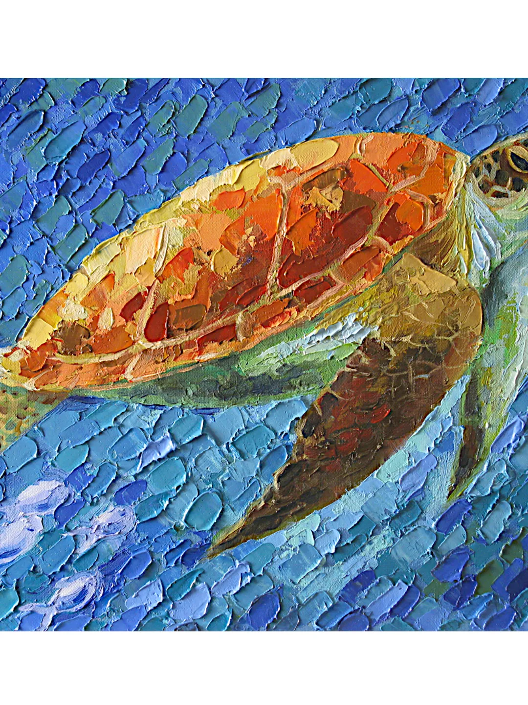 Sea Turtle Painting Animal Original Art Ocean Painting On Canvas Art Impasto Hawaii Wall Art 12" x 16" By Colibri Art
